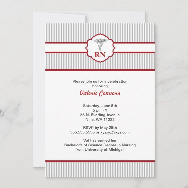 Pinstripe Nurse Graduation Celebration Invites (Front)