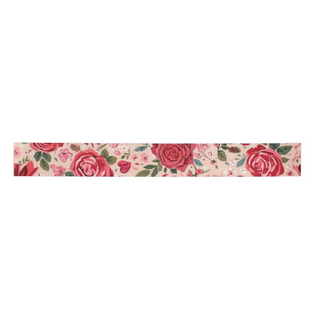 Pinstripe Pink Roses Satin Ribbon (Front)