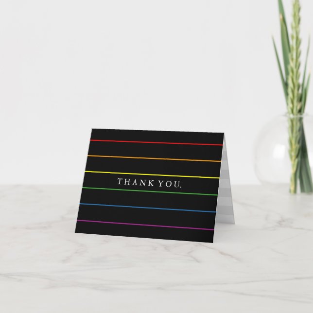 Pinstripe Rainbow LGBT Custom Thank You Card (Front)