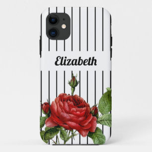 Pinstripe Red Rose Name iPhone 11 Case
