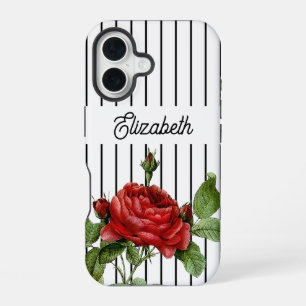 Pinstripe Red Rose Name iPhone 16 Case