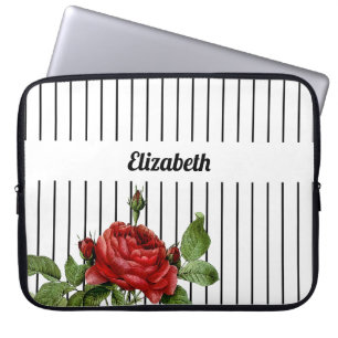 Pinstripe Red Rose Name Laptop Sleeve