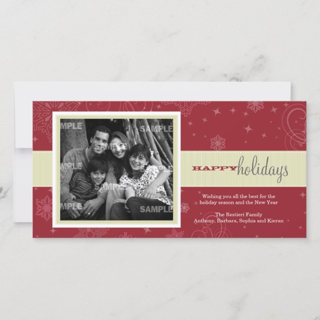 Pinstripe Ribbon Holiday Photo Card (Front)