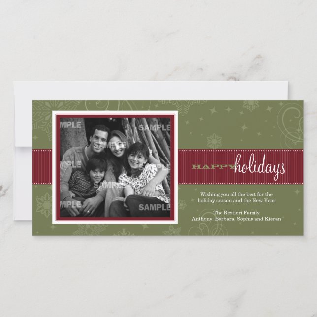 Pinstripe Ribbon Holiday Photo Card (Front)