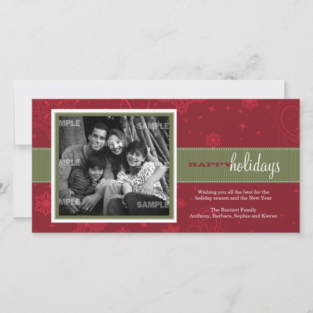 Pinstripe Ribbon Holiday Photo Card (Front)