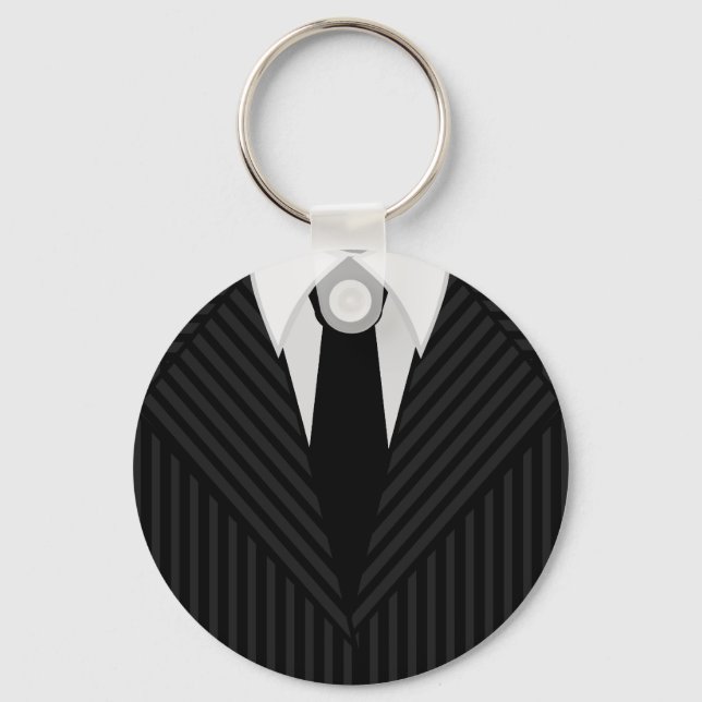 Pinstripe Suit and Tie Mens Classic Round Keyring (Front)