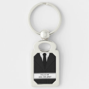 Pinstripe Suit and Tie Metal Rectangle Keyring