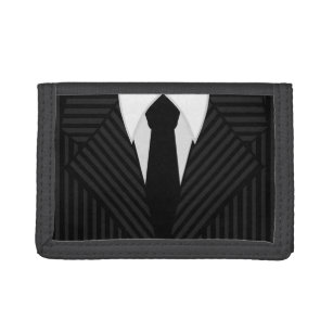 Pinstripe Suit and Tie Trifold Nylon Mens Wallet