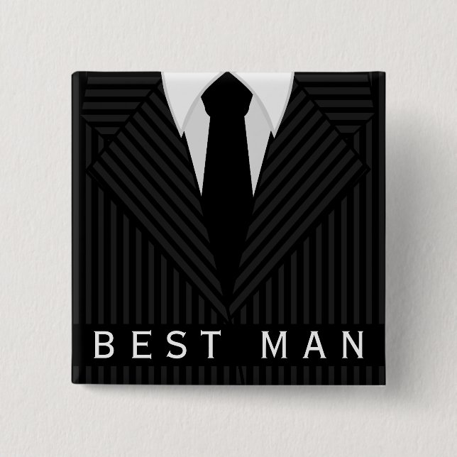 Pinstripe Suit Bachelor Party Best Man Square Pin (Front)