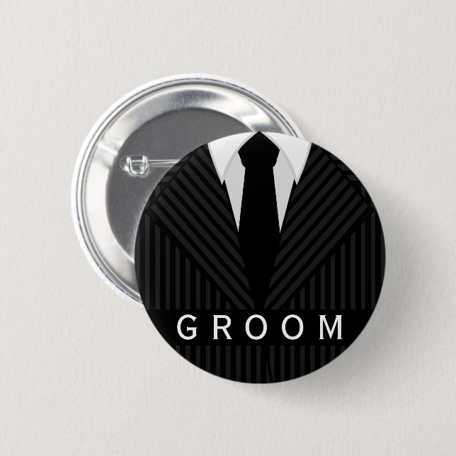 Pinstripe Suit Bachelor Party Groom Round Badges (Front & Back)