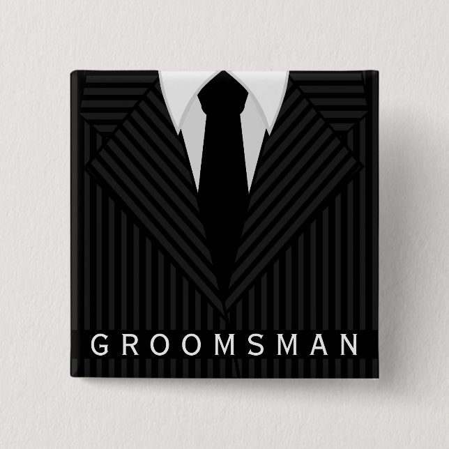 Pinstripe Suit Bachelor Party Groomsman Square Pin (Front)