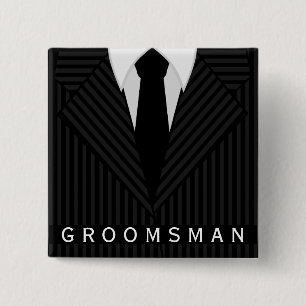 Pinstripe Suit Bachelor Party Groomsman Square Pin