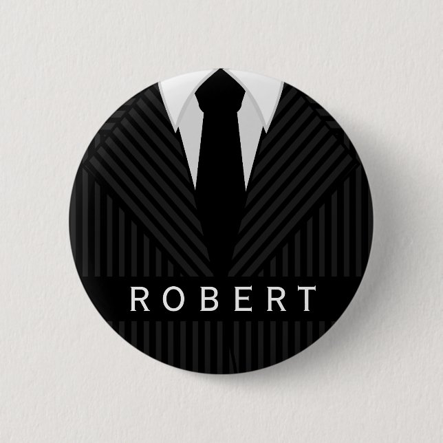 Pinstripe Suit Mens Fashion Round Name Tag Badge (Front)