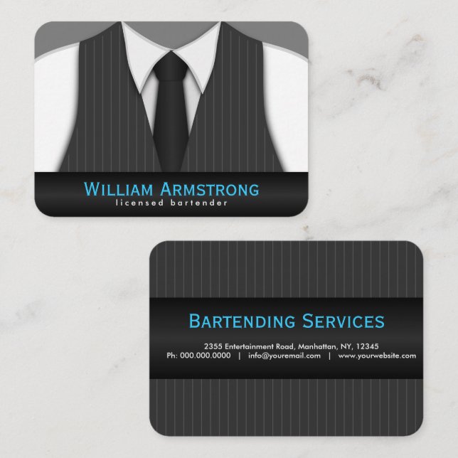 Pinstripe Suit Tie Large Bartender Business Cards (Front/Back)