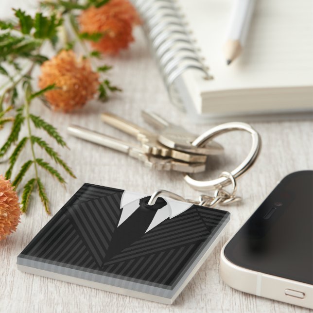 Pinstripe Suit Tie Square Two Sided Keyrings (Front Right)