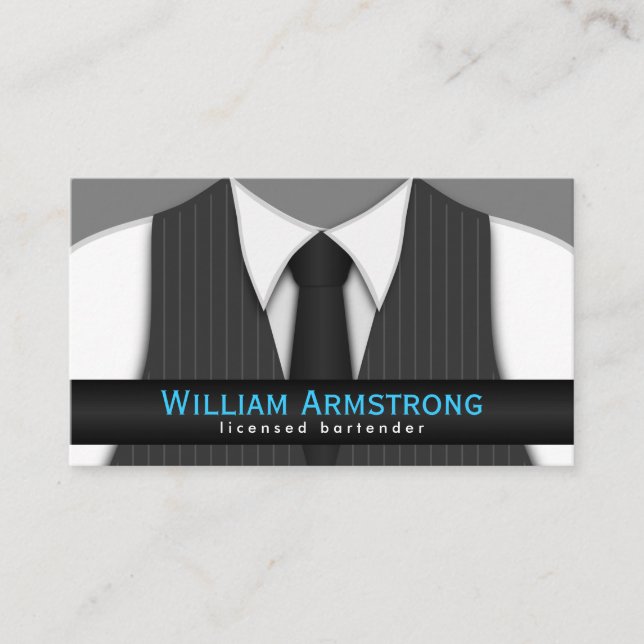 Pinstripe Suit Vest Tie Bartender Business Cards (Front)