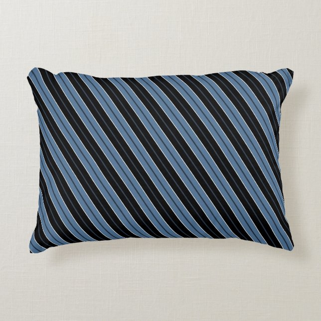 Pinstripes blue black white diagonal stripes decorative cushion (Front)