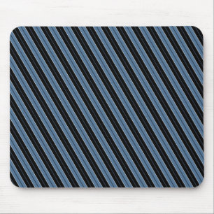Pinstripes blue black white diagonal stripes mouse mat