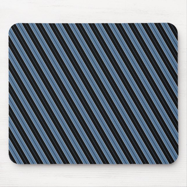 Pinstripes blue black white diagonal stripes mouse mat (Front)