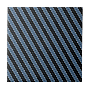 Pinstripes blue black white diagonal stripes tile
