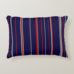 Pinstripes, colours red, navy, grey decorative cushion