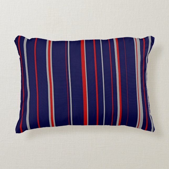 Pinstripes, colours red, navy, grey decorative cushion (Front)