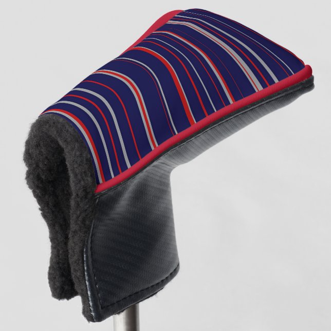 Pinstripes, colours red, navy, grey golf head cover (3/4 Front)