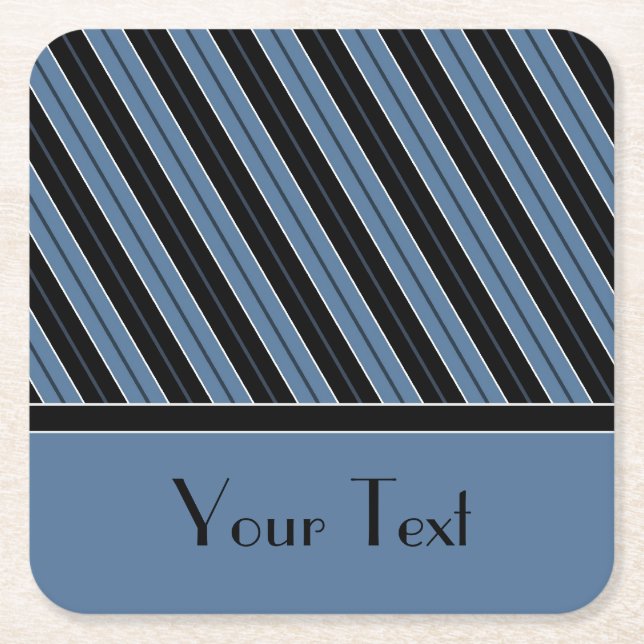 Pinstripes diagonal stripes customise text square paper coaster (Front)