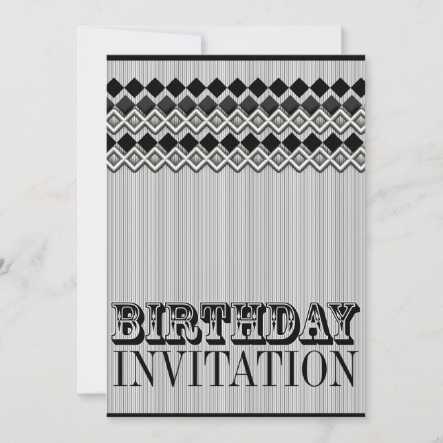 Pinstripes + Diamonds Birthday Party Invitations (Front)