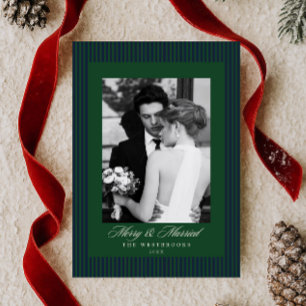 Pinstripes Merry & Married Photo Holiday Card