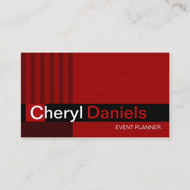 Pinstripes Monogram Initials Event Planner red Business Card (Front)