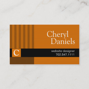 Pinstripes Monogram Initials Web Designer pumpkin Business Card