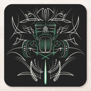 Pinstriping Hot Rod Square Paper Coaster