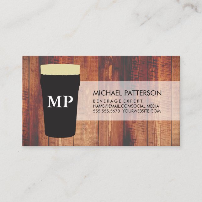 Pint Glass Wood with Monogram Business Card (Front)