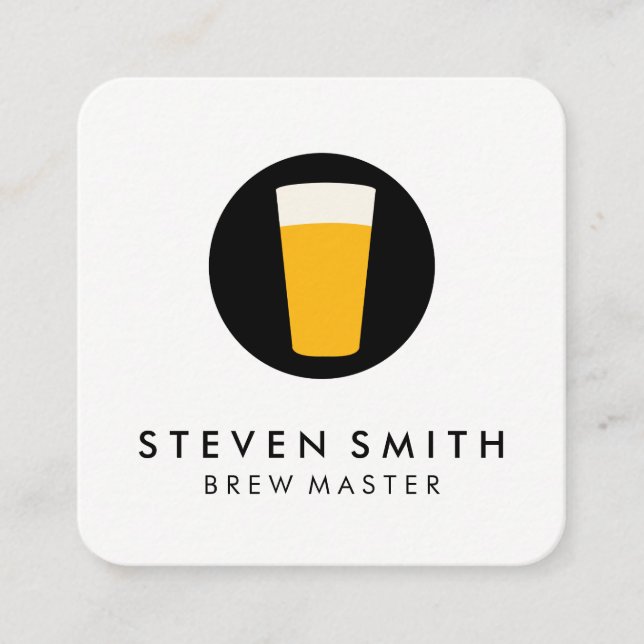 Pint of Beer Logo Black White Square Business Card (Front)