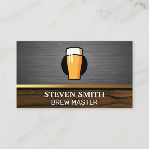 Pint of Beer   Metallic and Wood Background Business Card