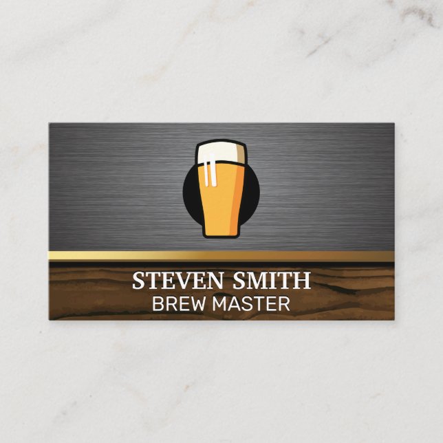 Pint of Beer | Metallic and Wood Background Business Card (Front)