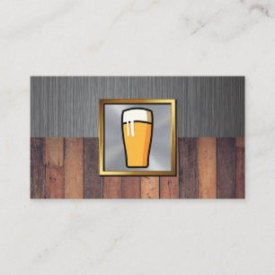 Pint of Beer   Metallic and Wood Background Business Card
