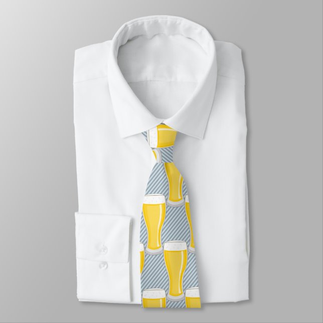 Pint of Beer on Diagonal Stripes - Custom Colour Tie (Tied)