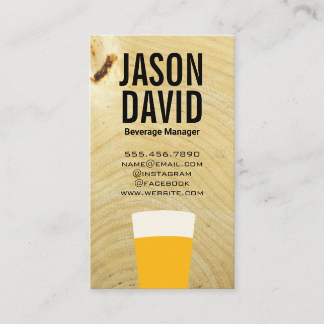 Pint of Beer | Wood Grain Business Card (Front)