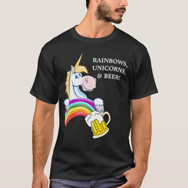 Pint of Gold at End of Rainbow (Plus Unicorn) T-Shirt (Front)