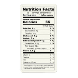 Pint Size Jar of Jelly Food Nutrition Facts Label