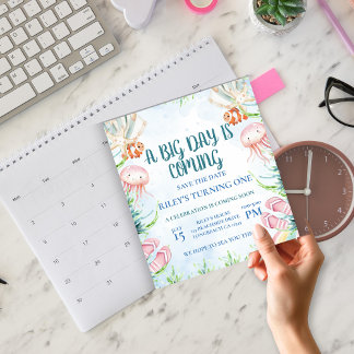 Pintable First Birthday Save the Date Ocean