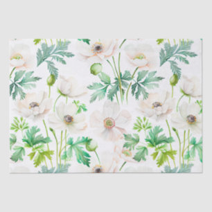 Pinted white anemone flowers on cream  tissue paper