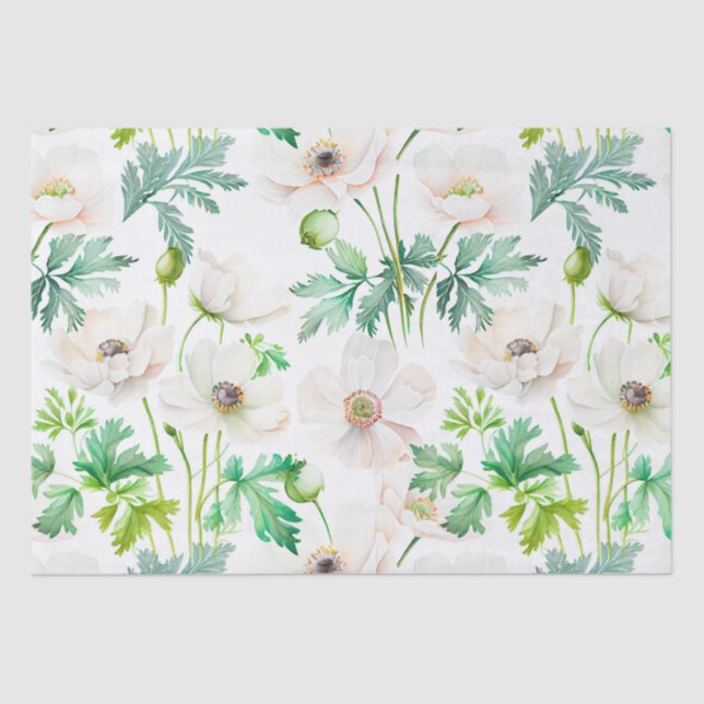 Pinted white anemone flowers on cream  tissue paper (Front)
