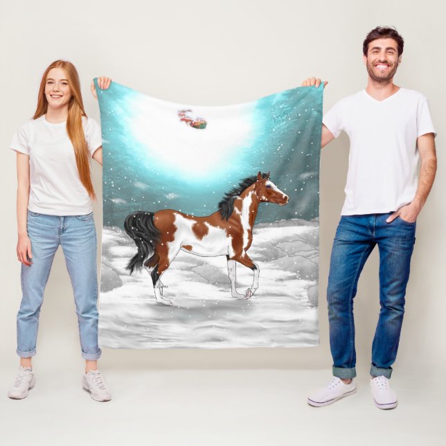 Pinto Arabian Horse Christmas Fleece Blanket (In Situ)