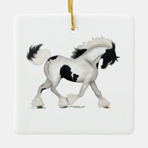 Pinto Gypsy Horse Tobiano Piebald Pony Memorial Ceramic Ornament