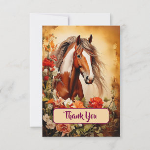 Pinto Horse and Flowers Thank You Card