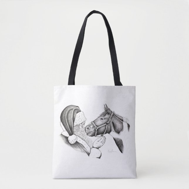 Pinto Horse and Santa Claus Tote Bag (Front)