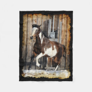 Pinto Horse On The Run Fleece Blanket